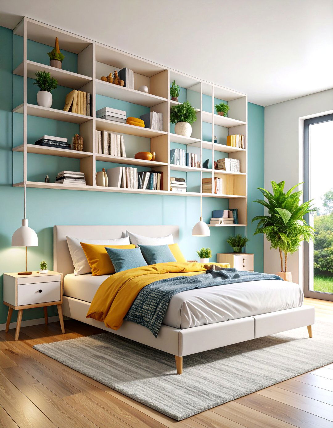 Floor to Ceiling Floating Shelf Systems - 25 small bedroom storage ideas