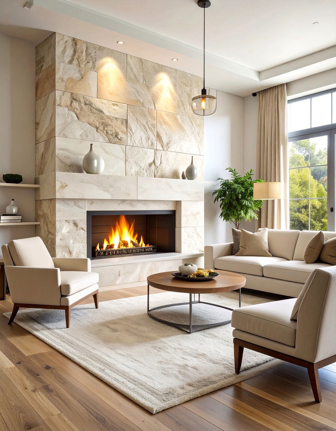 Floor to Ceiling Limestone Fireplace Design - 25 Floor to Ceiling Fireplace Ideas