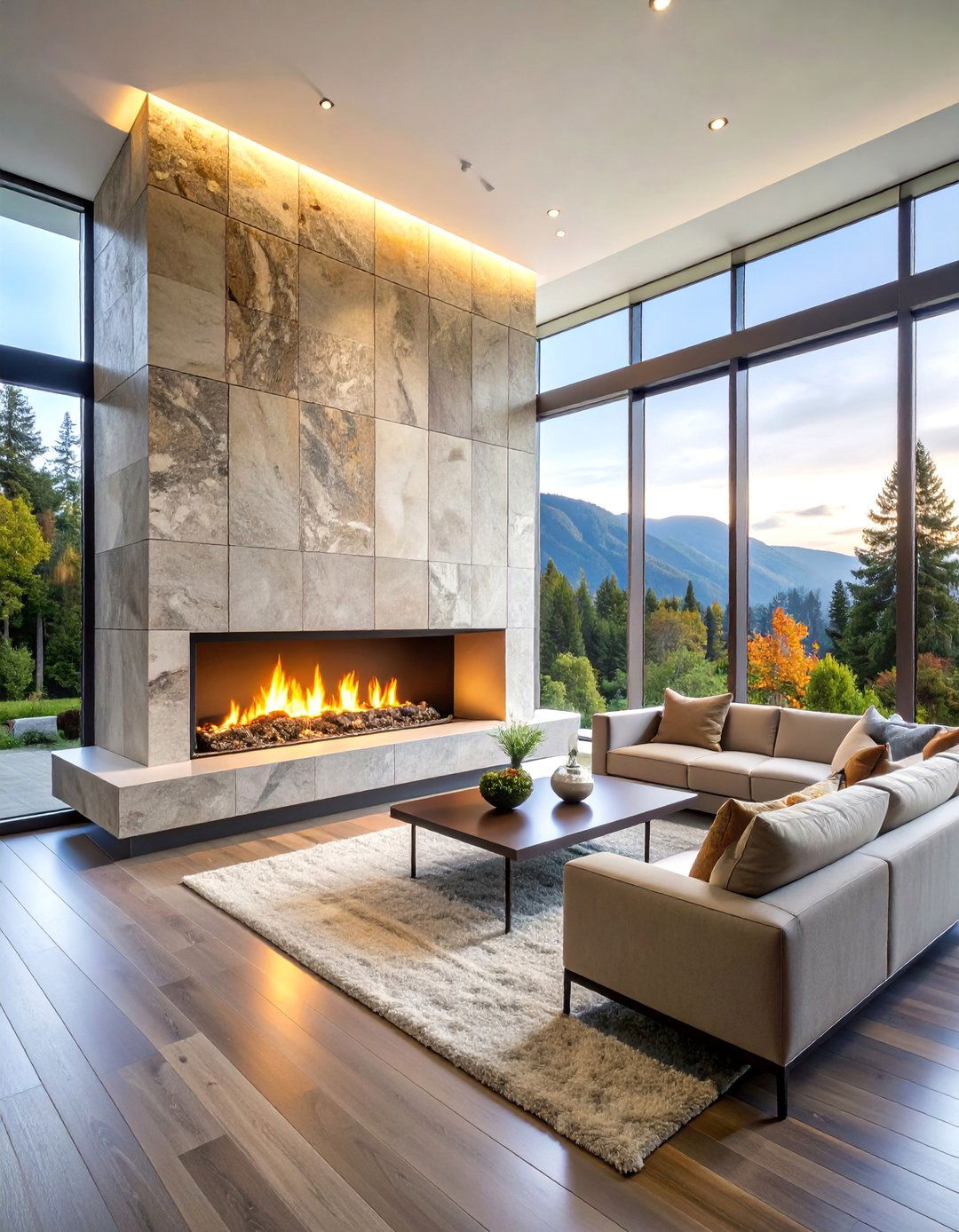 Floor to Ceiling Stone Fireplace with Cantilevered Hearth - 25 Mid-century Modern Fireplace Ideas