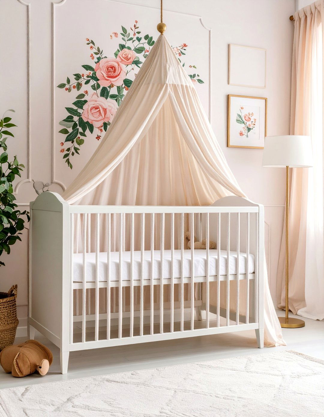 Floral Botanical Wallpaper Feature Wall - 25 Pink and Green Nursery Ideas