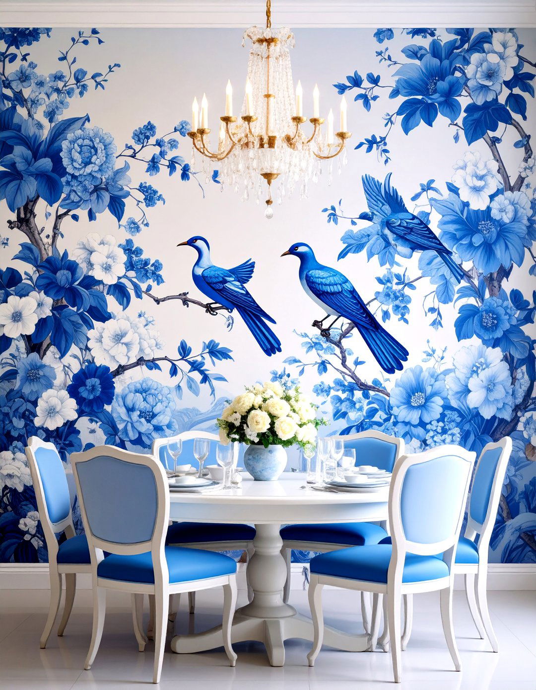 Floral Chinoiserie Wallpaper Wall - 25 Dining Room Accent Wall Ideas