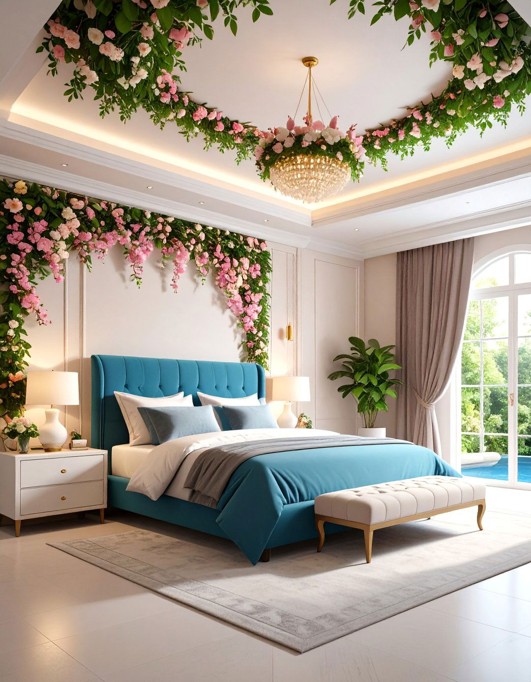 Floral Pattern Pop Ceiling with Nature Motifs - 25 Pop Ceiling Design Ideas