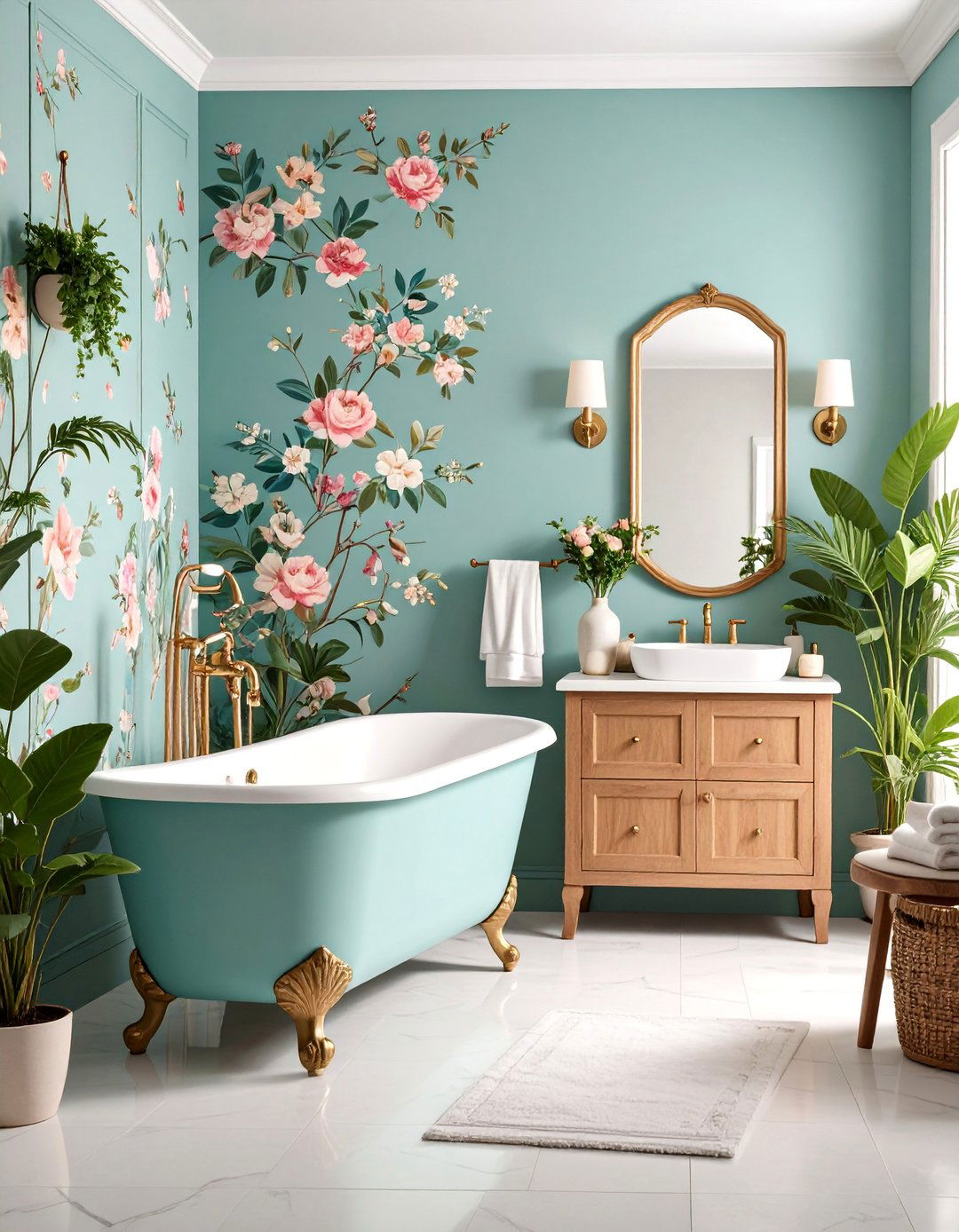 Floral Wallpaper with Traditional Charm - 25 Bathroom Wall Ideas
