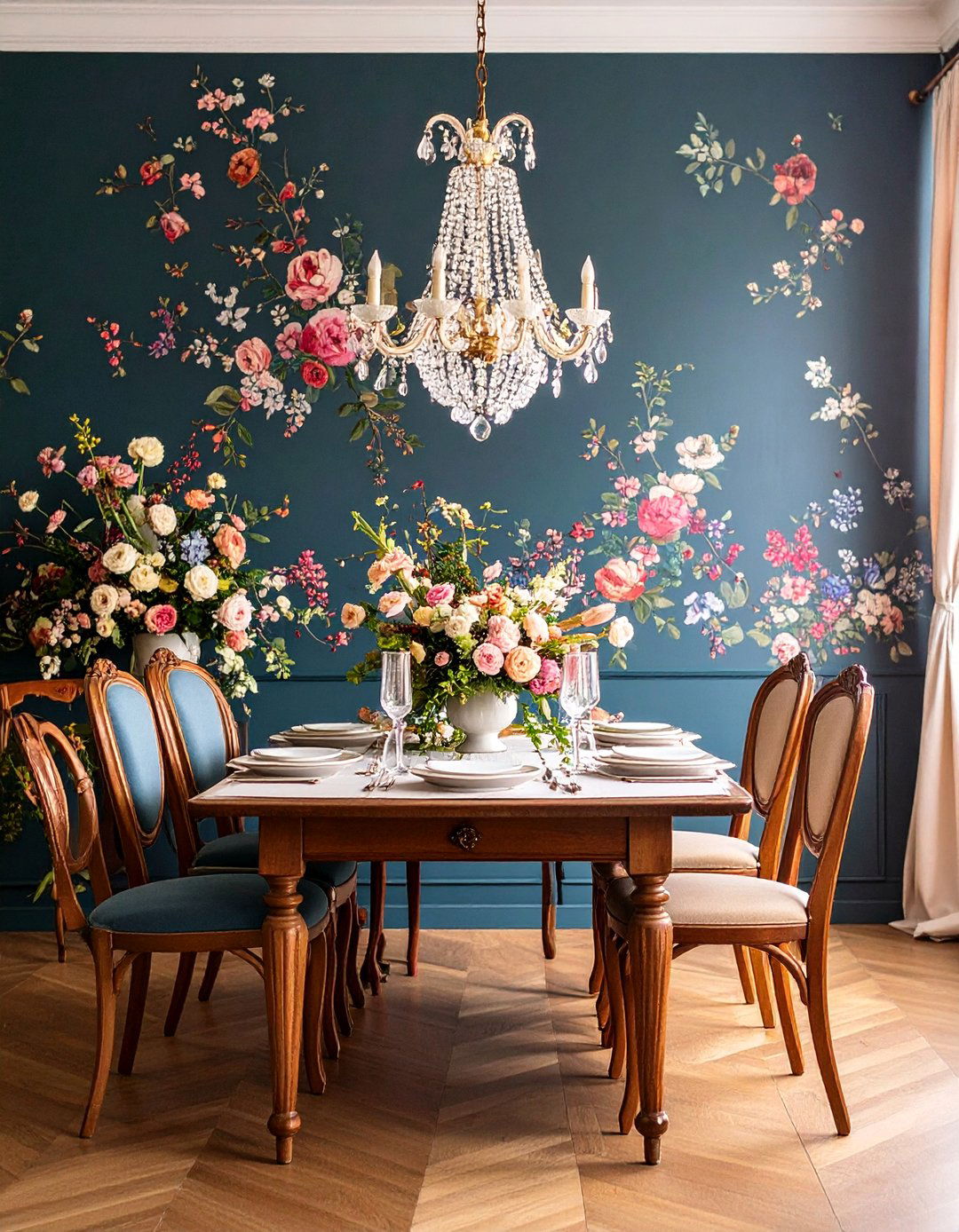 Floral Wallpaper with Vintage Charm - 25 Moody Dining Room Ideas