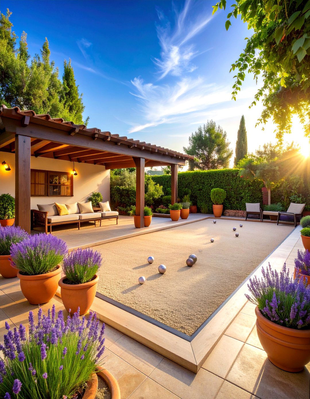 Florida Backyard Bocce Ball Court with Mediterranean Flair - 25 Florida Backyard Ideas