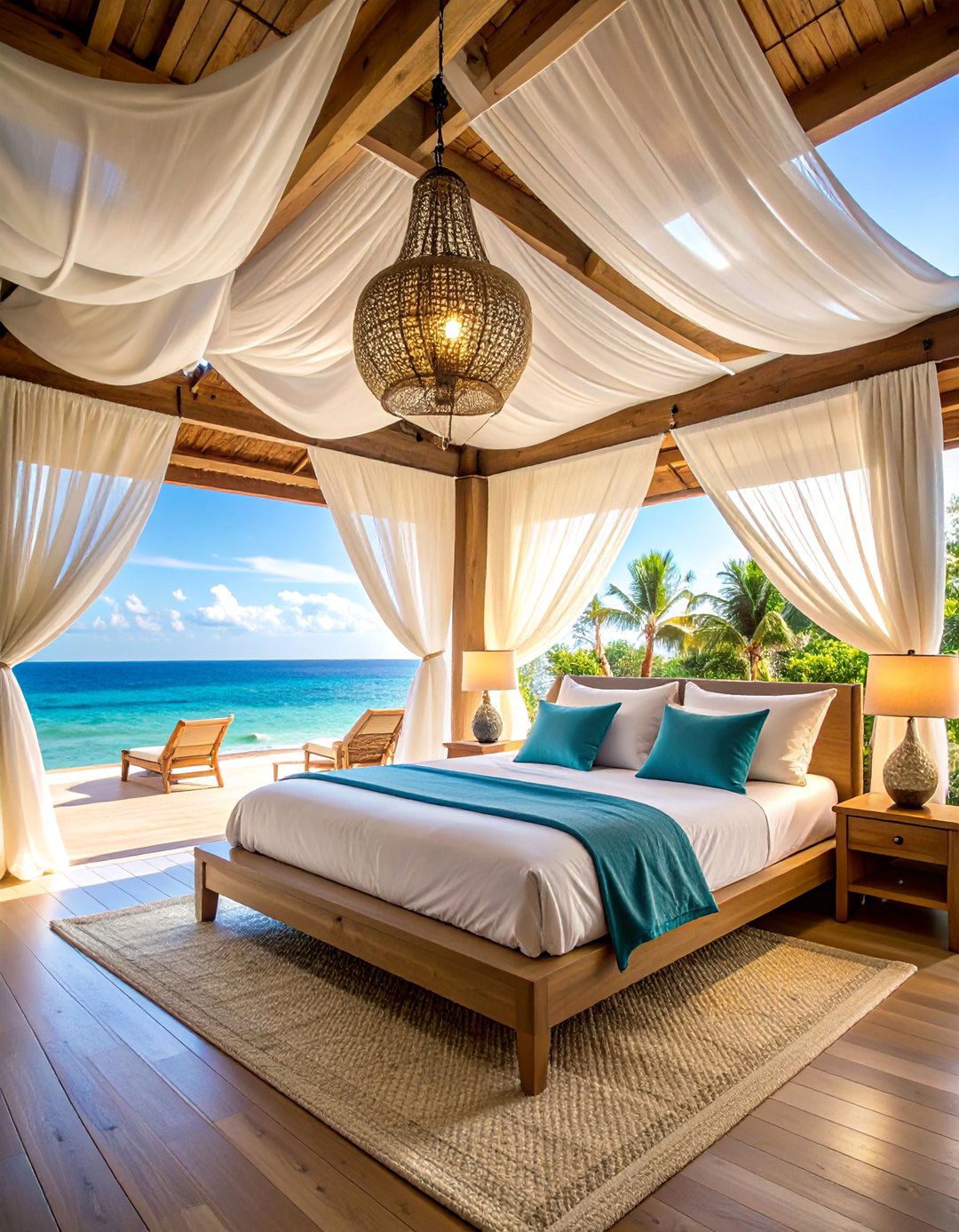 Flowing Fabric Ceiling Treatment Bedroom - 25 Boho Beach Bedroom Ideas