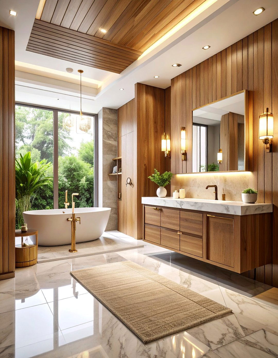 Fluted Wood Panels with Luxury Hotel Feel - 25 Bathroom Accent Wall Ideas
