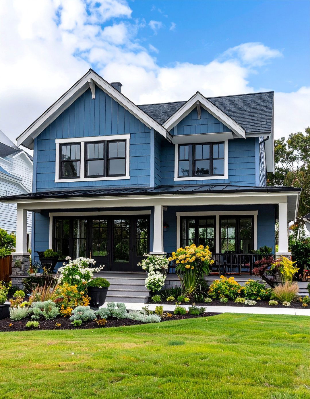 Fog Grey Coastal Contemporary with Black Hurricane Elements - 25 Grey House With Black Trim