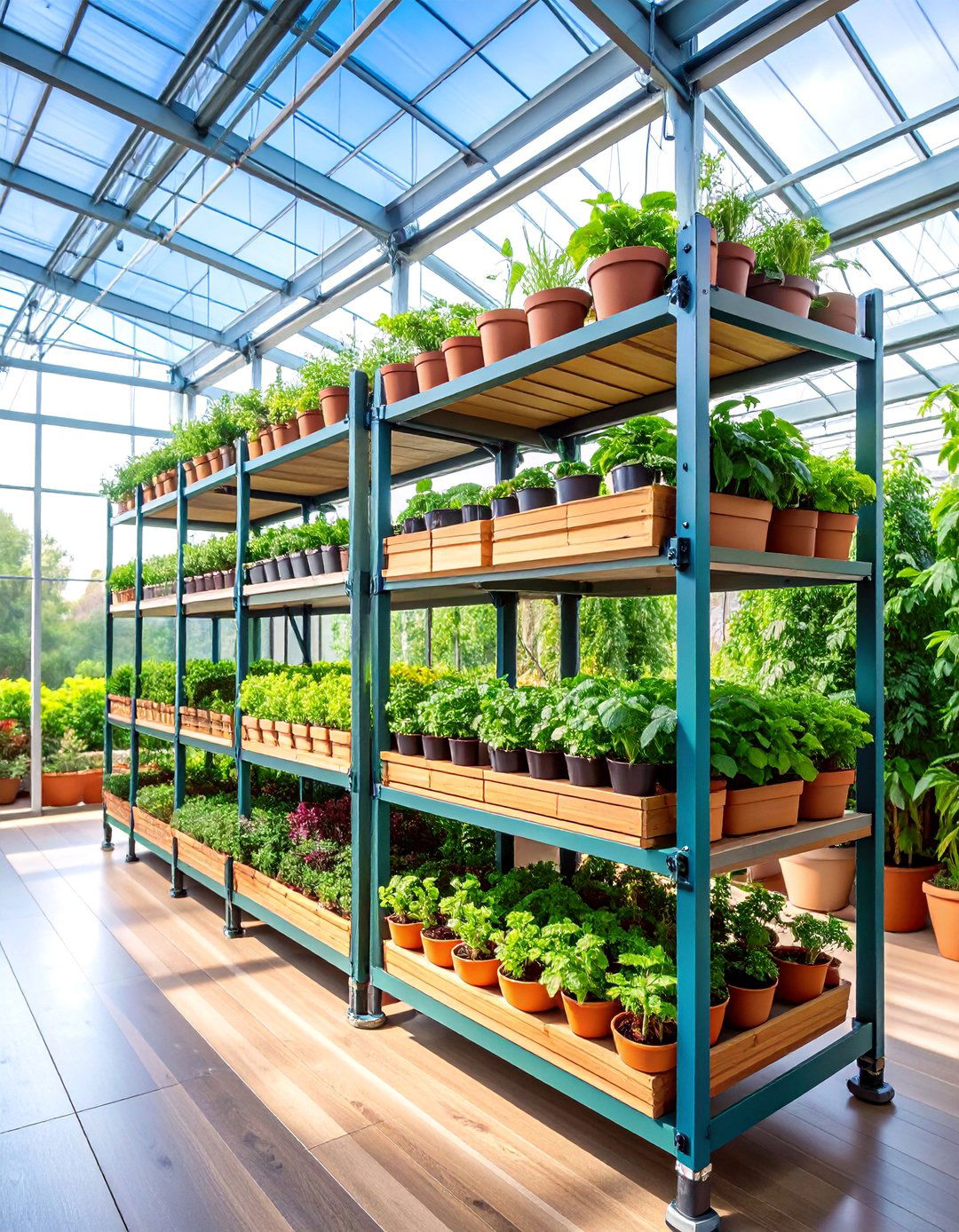 Fold Down Greenhouse Shelving for Seasonal Flexibility - 25 Greenhouse Shelving Ideas