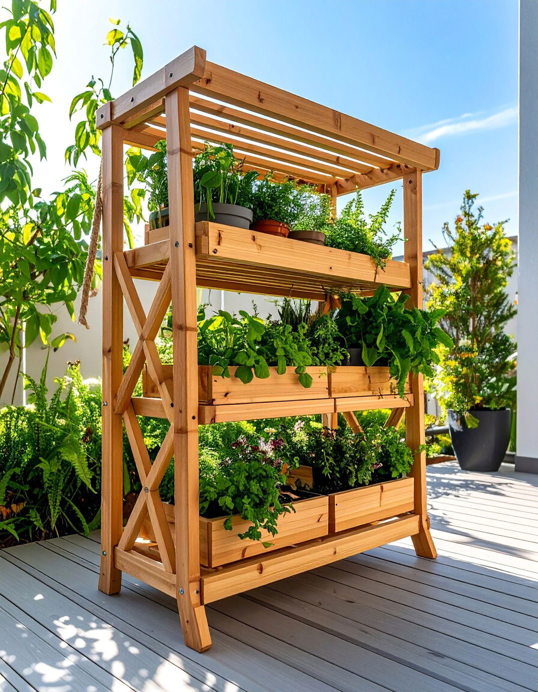 Folding Bamboo Outdoor Plant Stand - 25 Outdoor Plant Stand Ideas