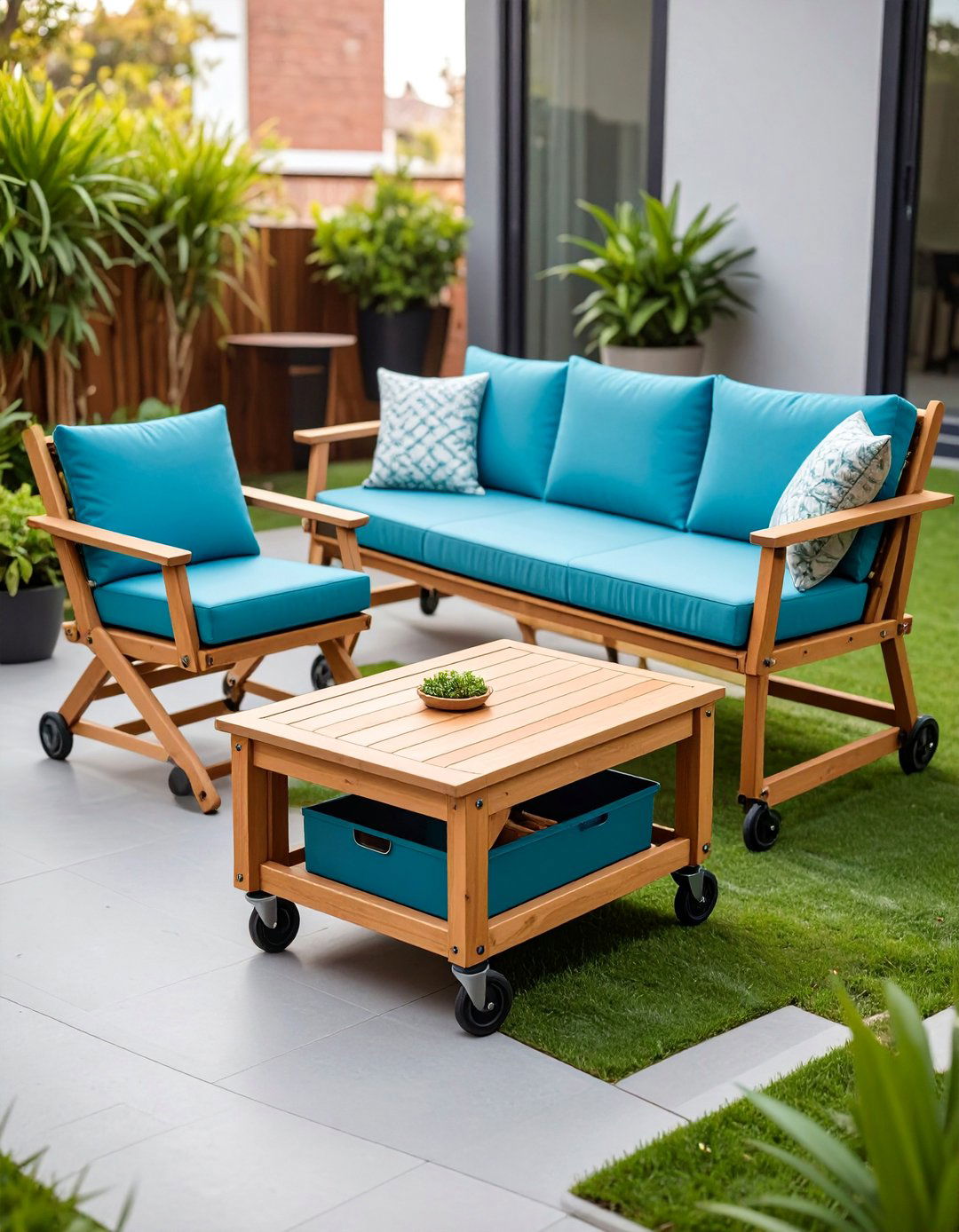Folding Furniture Set with Storage Cart - 25 Garden Furniture Ideas