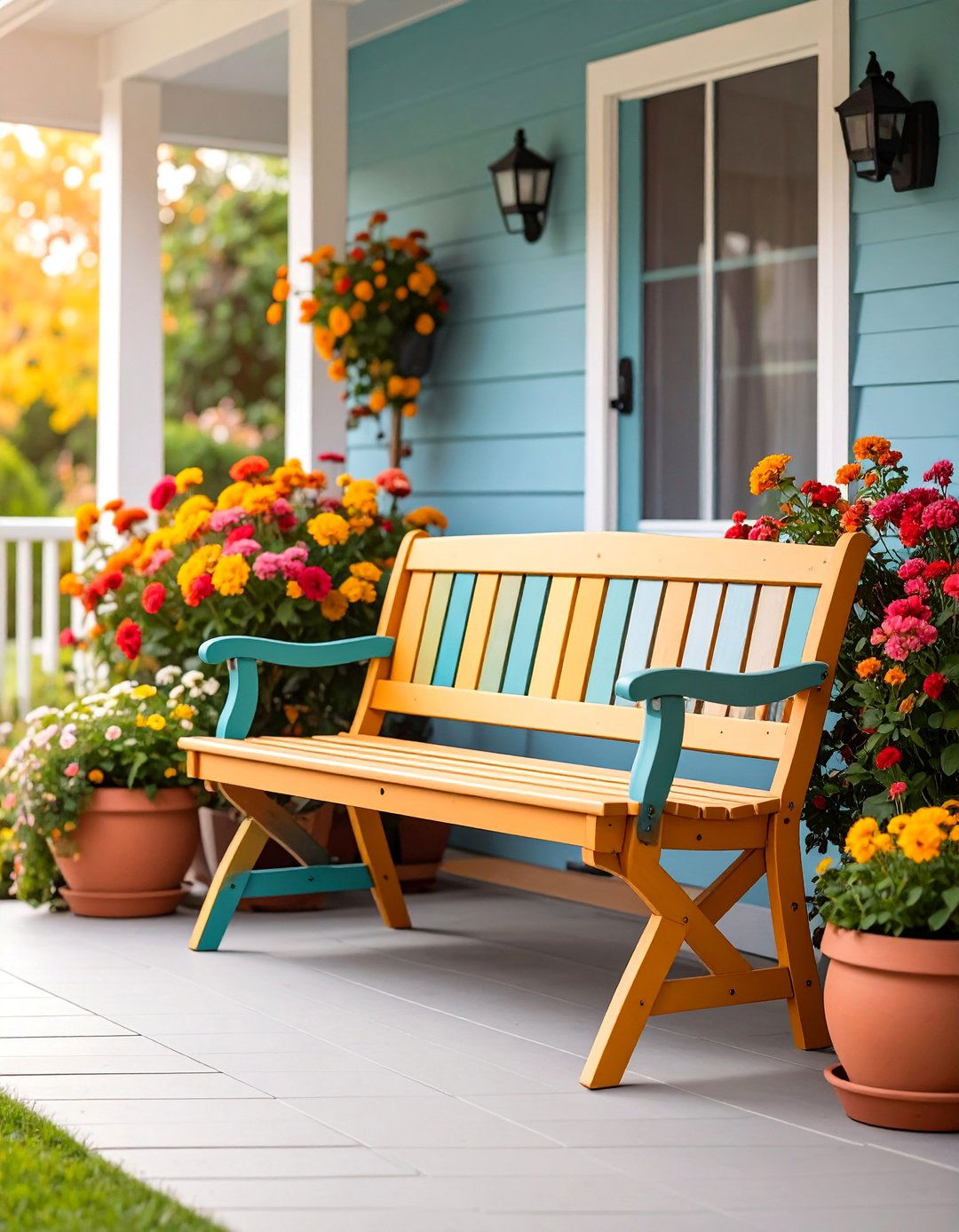 Folding Picnic Style Bench - 25 Front Porch Bench Ideas