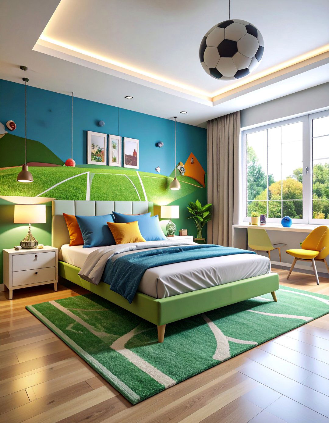Football Bedroom with Custom Wall Murals and Photo Galleries - 25 Football Room Decor Ideas