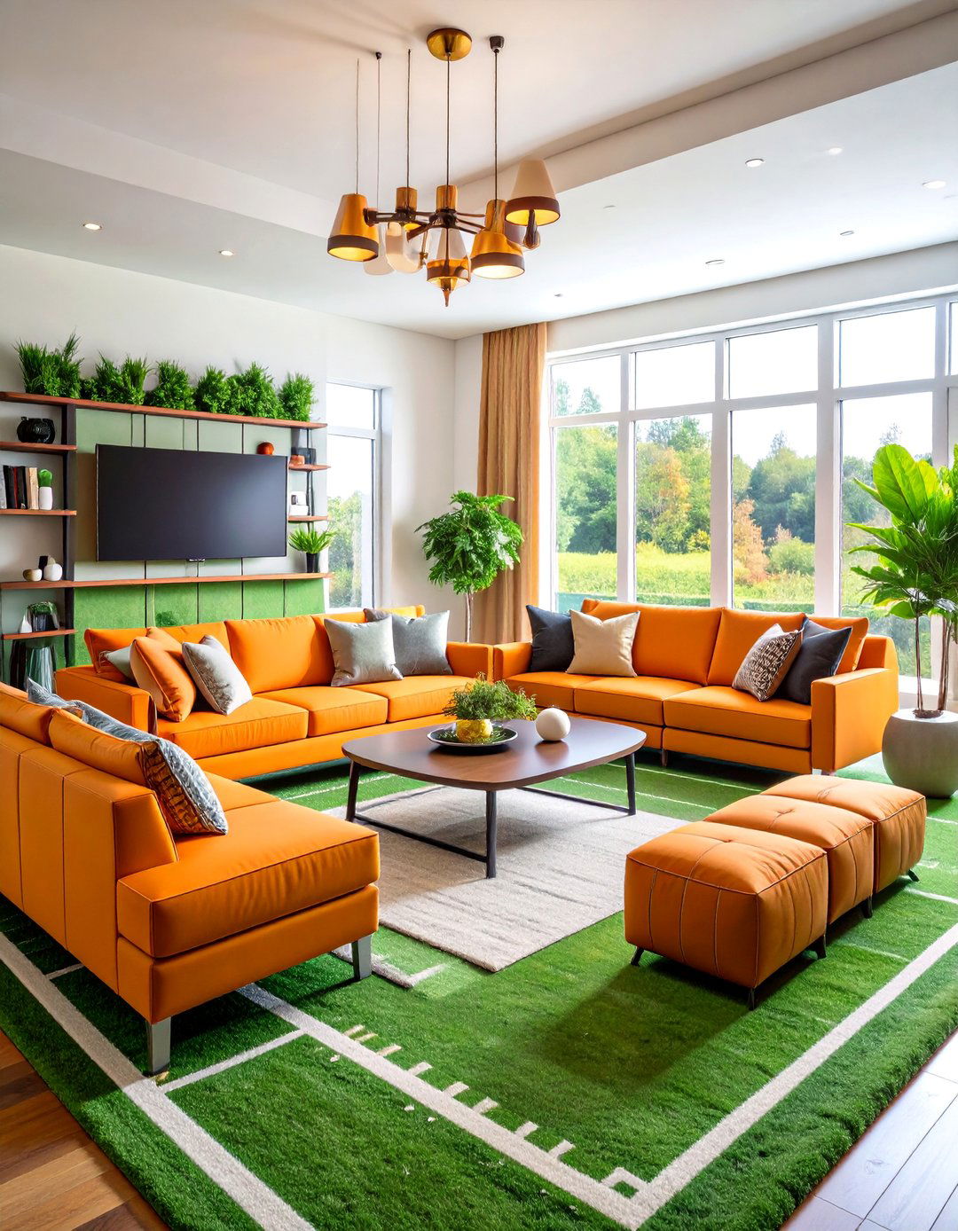 Football Field Living Room with Artificial Turf Flooring - 25 Football Room Decor Ideas