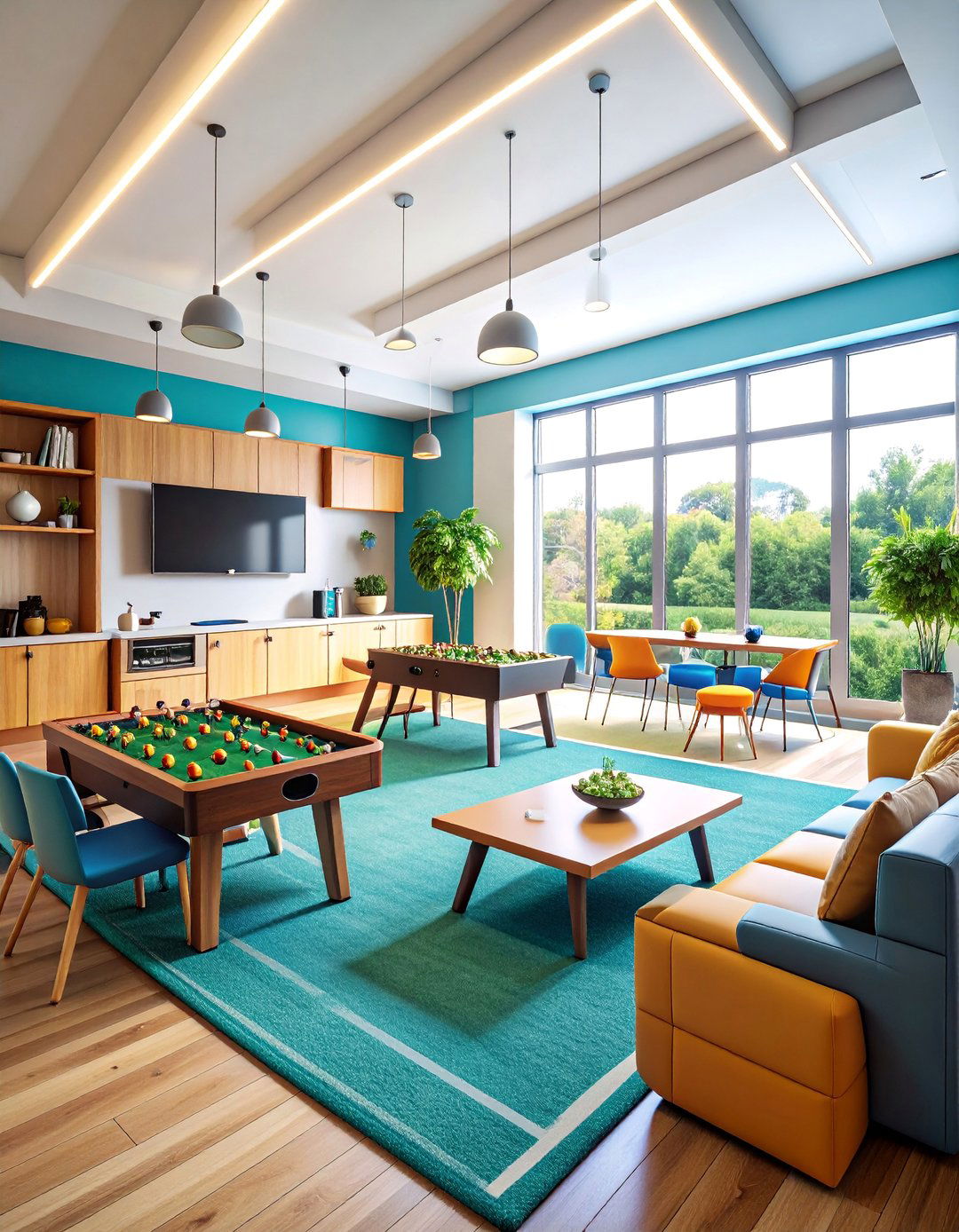 Football Game Room with Multiple Entertainment Zones and Activities - 25 Football Room Decor Ideas