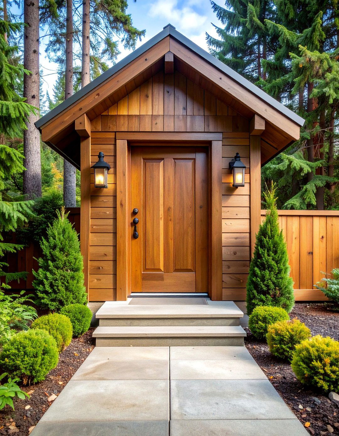 Forest Glen Green with Natural Cedar Accents - 25 Dark Green Front Door Ideas
