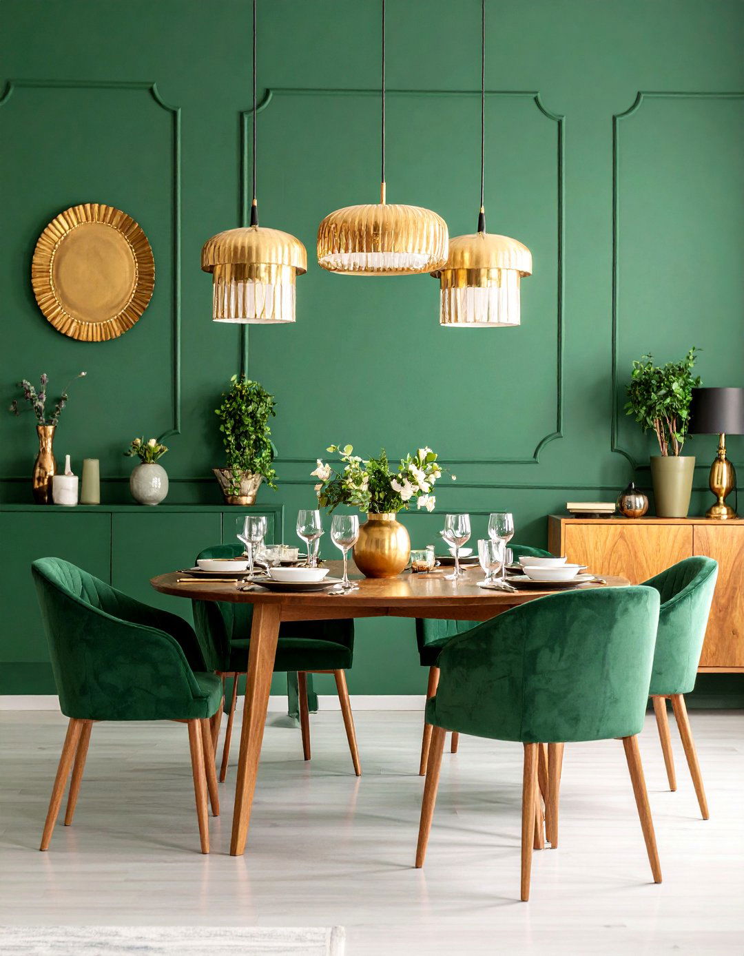 Forest Green Accent Wall with Gold Metallic Touches - 25 Accent Wall Colors