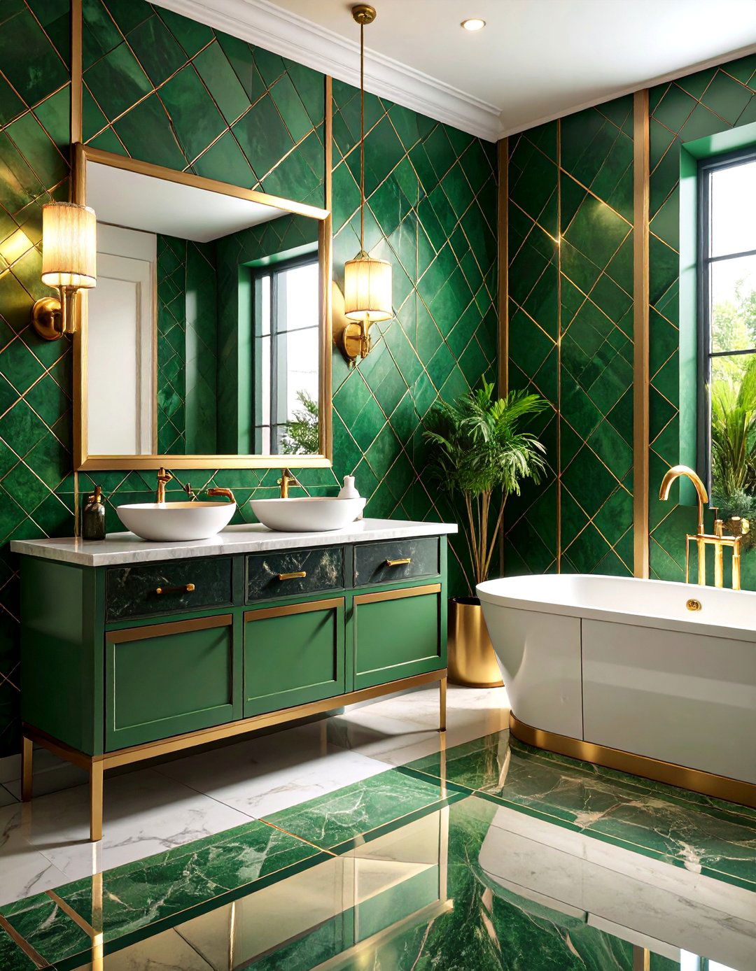 Forest Green Art Deco Style Bathroom - 25 Forest Green Bathroom Ideas