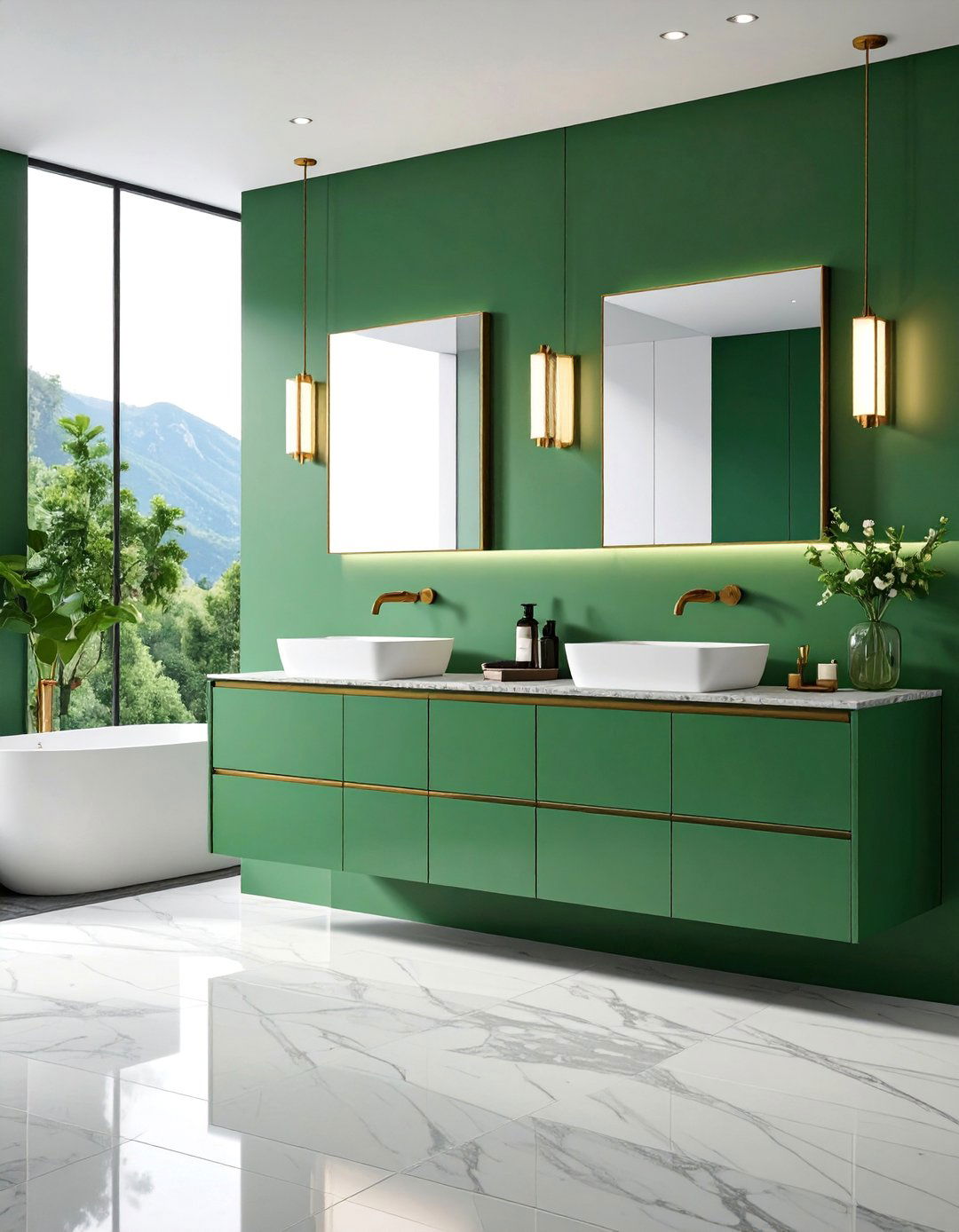Forest Green Contemporary Vanity with Natural Stone - 25 Bathroom With Green Vanity