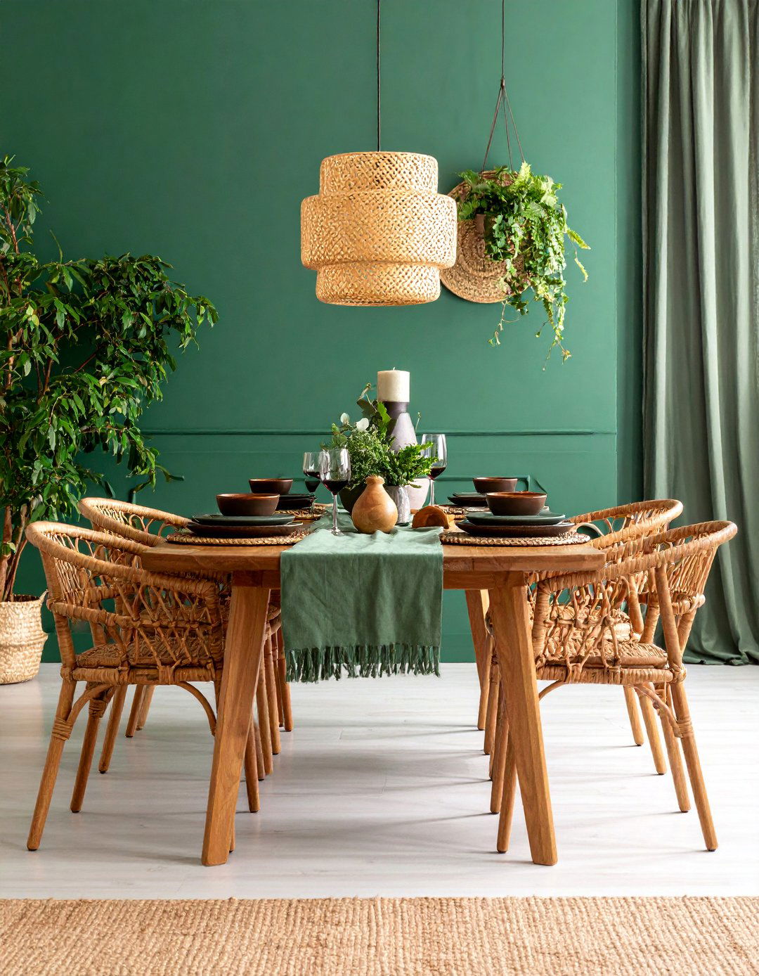 Forest Green Dining Room with Natural Elements - 25 Ways to Decorate With Jewel Tones