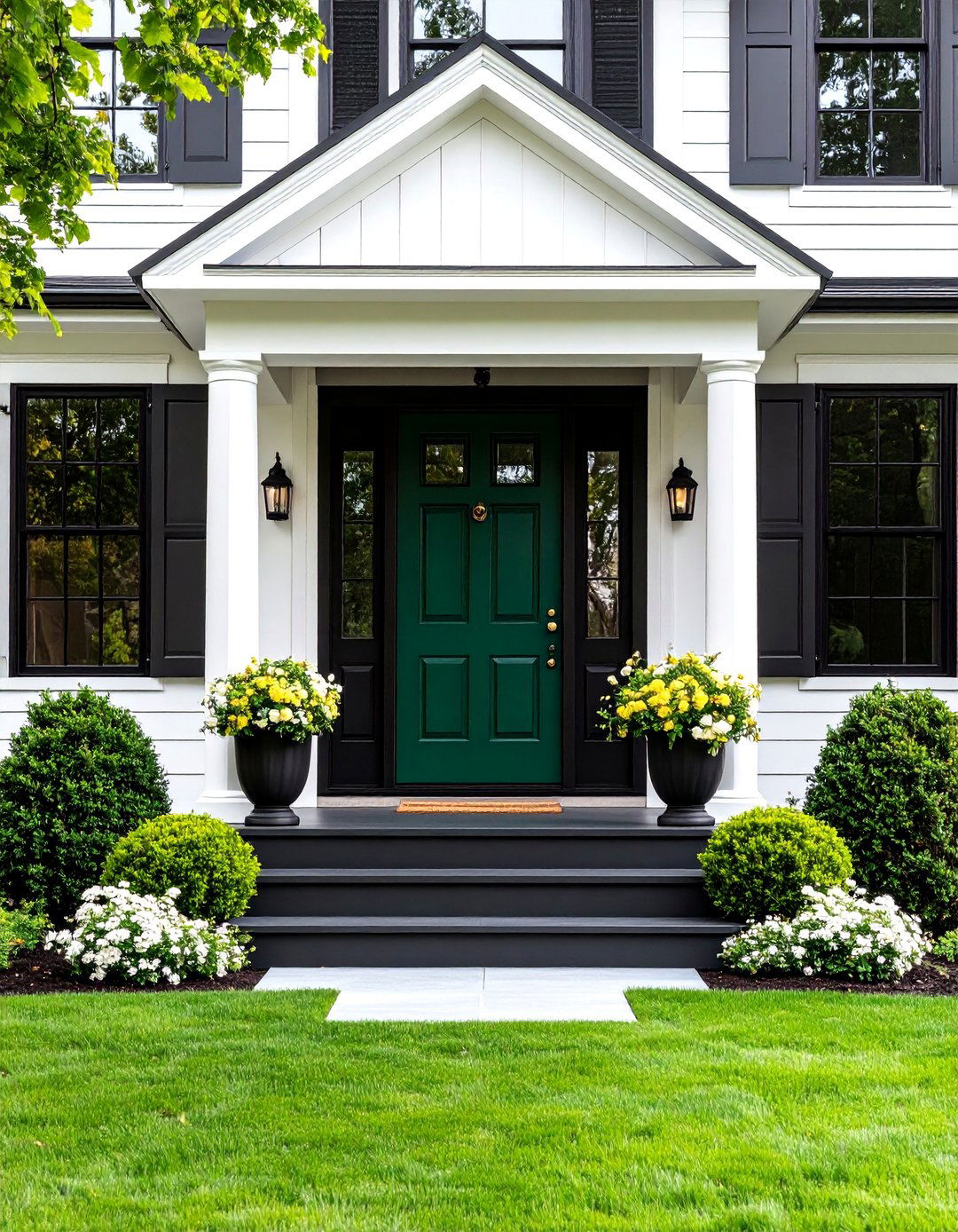 Forest Green Door with Black Trim Accents - 25 Dark Green Front Door Ideas