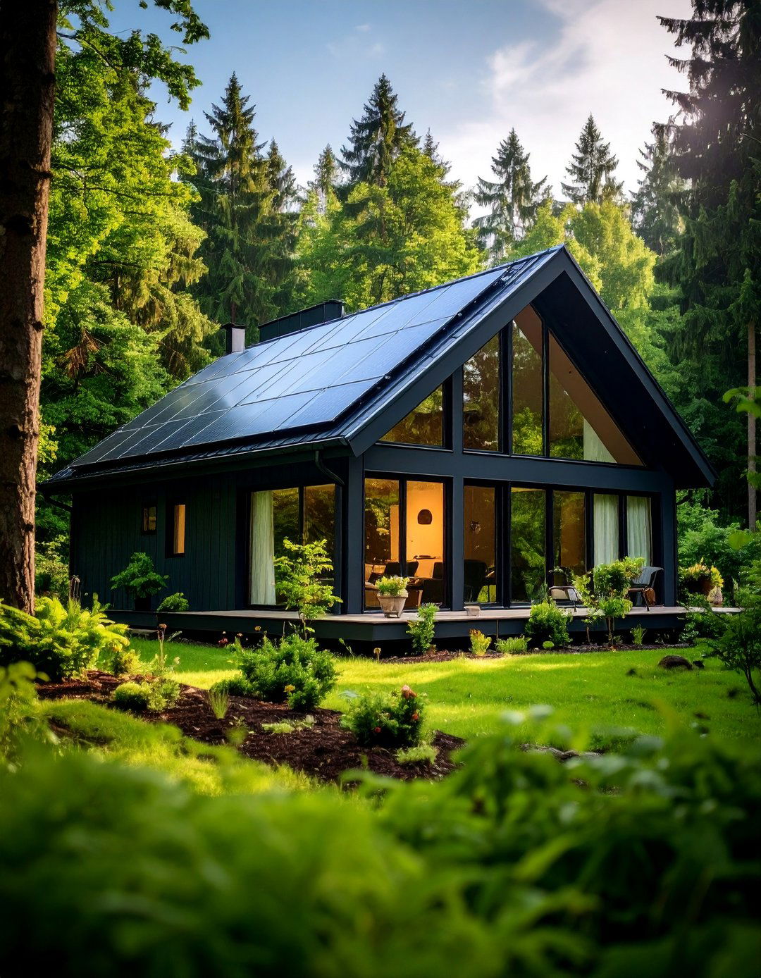 Forest Green Eco Friendly with Black Solar Accents - 25 Green House Exterior With Black Trim
