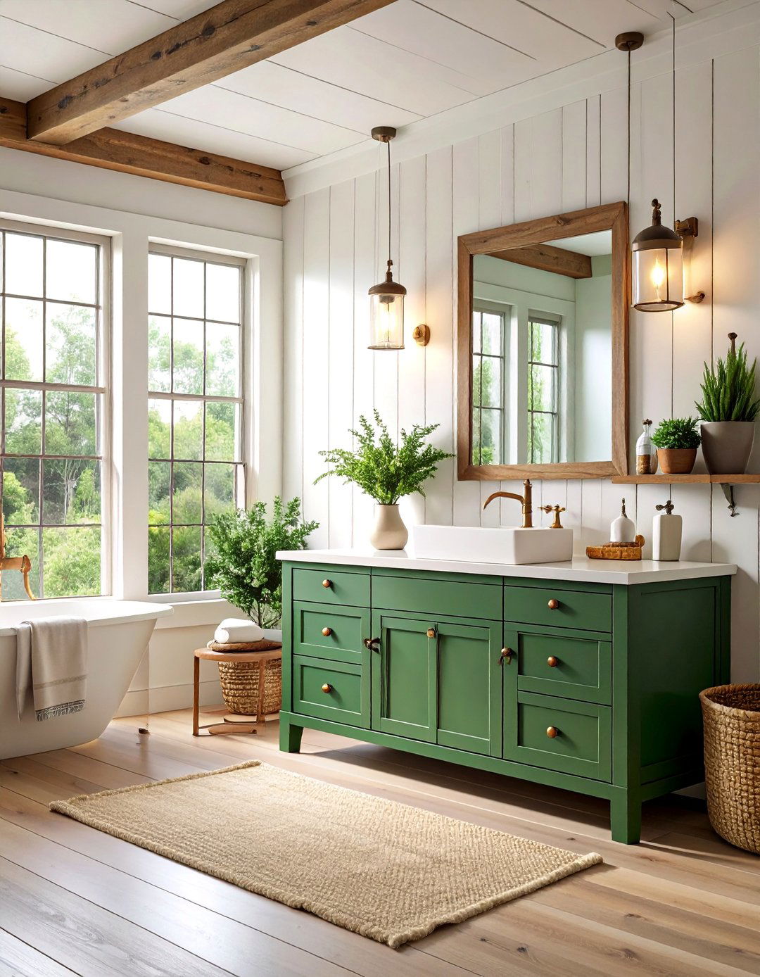 Forest Green Farmhouse Bathroom with Shiplap - 25 Forest Green Bathroom Ideas