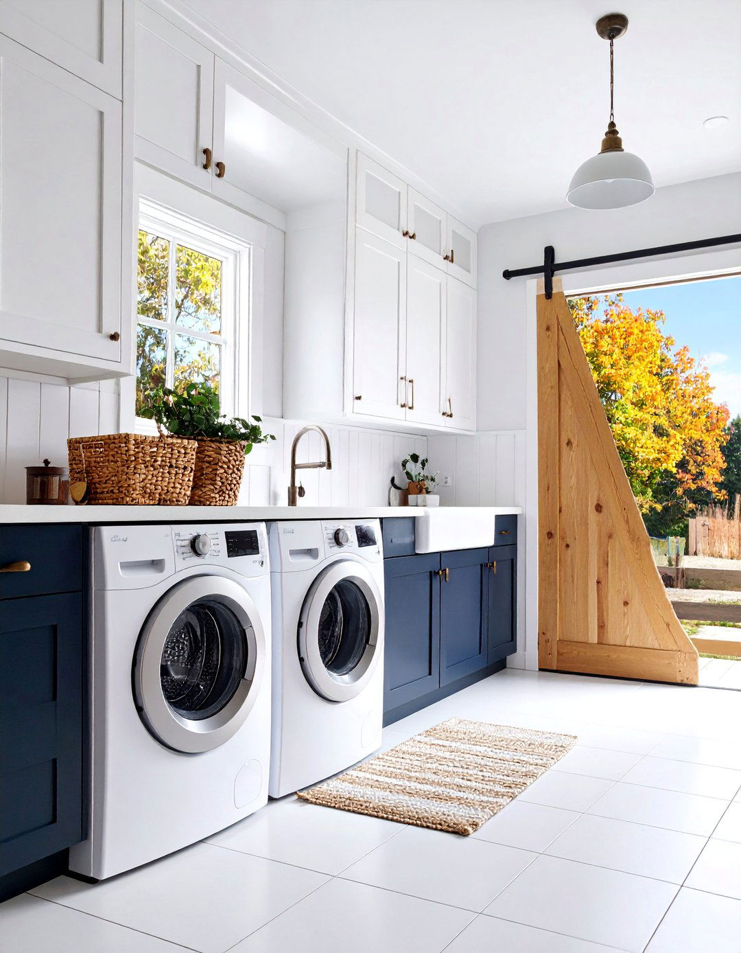Forest Green Farmhouse with Apron Sink - 25 Green Laundry Room Ideas