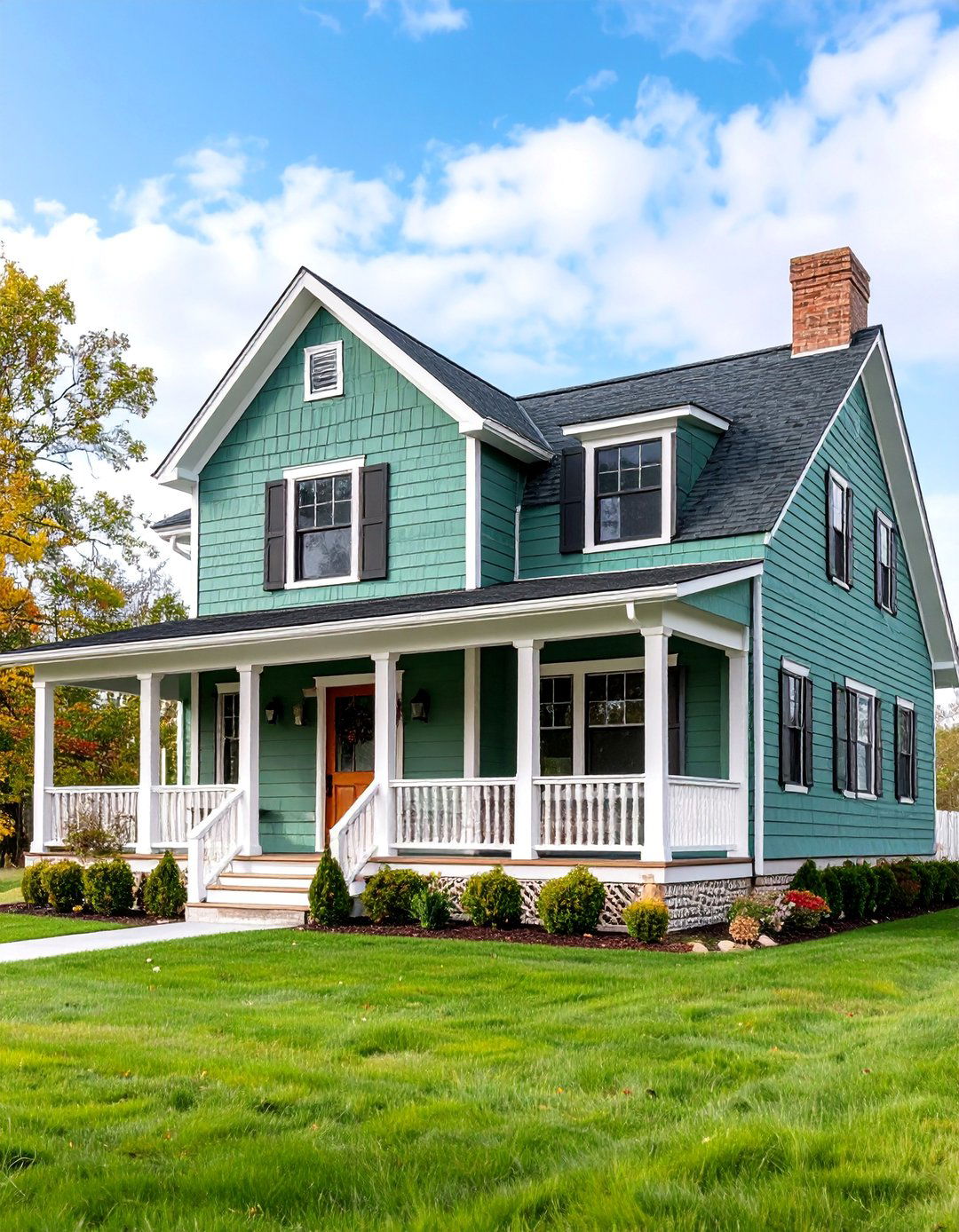 Forest Green Farmhouse with Matte Black Window Trim - 25 Green House Exterior With Black Trim
