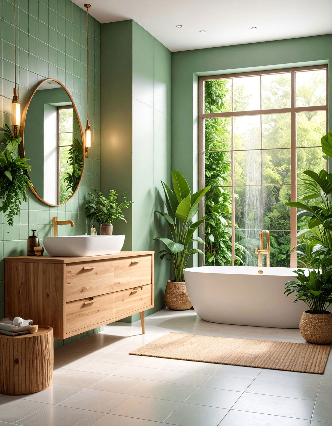 Forest Green Half Wall Nature Inspired Haven - 25 Half-wall Tile Bathroom Ideas