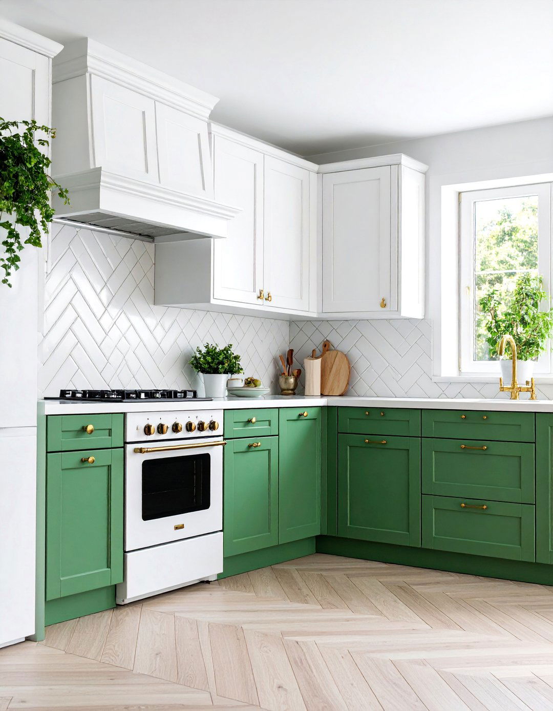 Forest Green Herringbone with Monochromatic Sophistication - 25 Kitchen With Green Backsplash Ideas