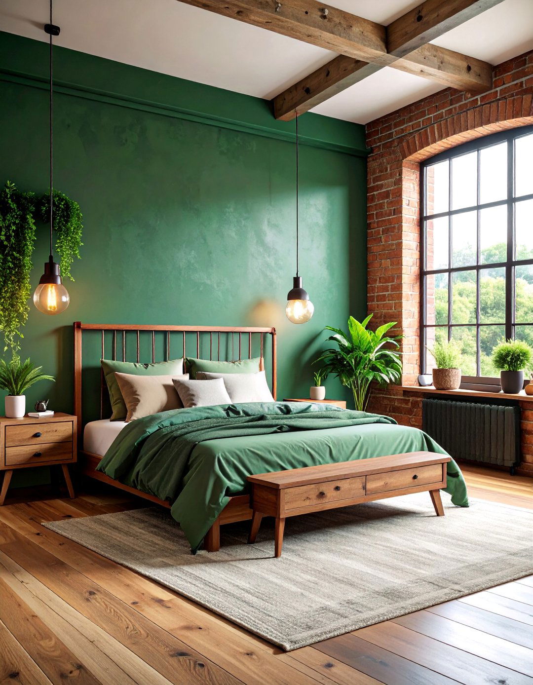 Forest Green Industrial Loft Bedroom - 25 Forest Green Bedroom Ideas