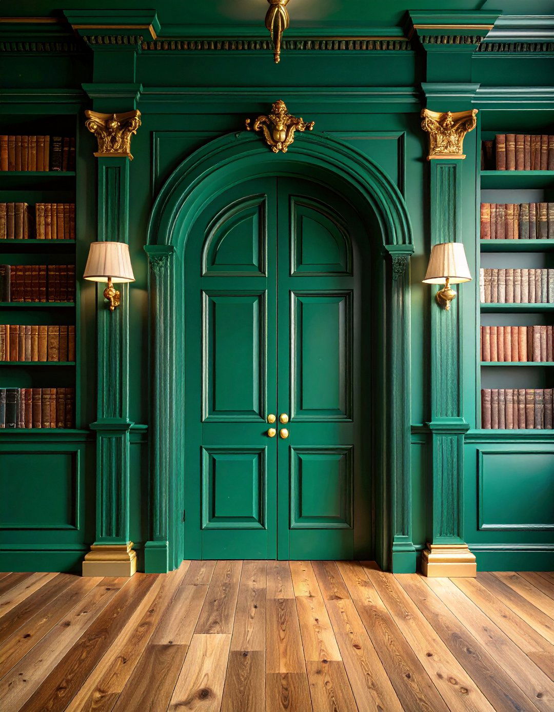 Forest Green Interior Door with Natural Wood Accents - 25 Interior Door Color Ideas