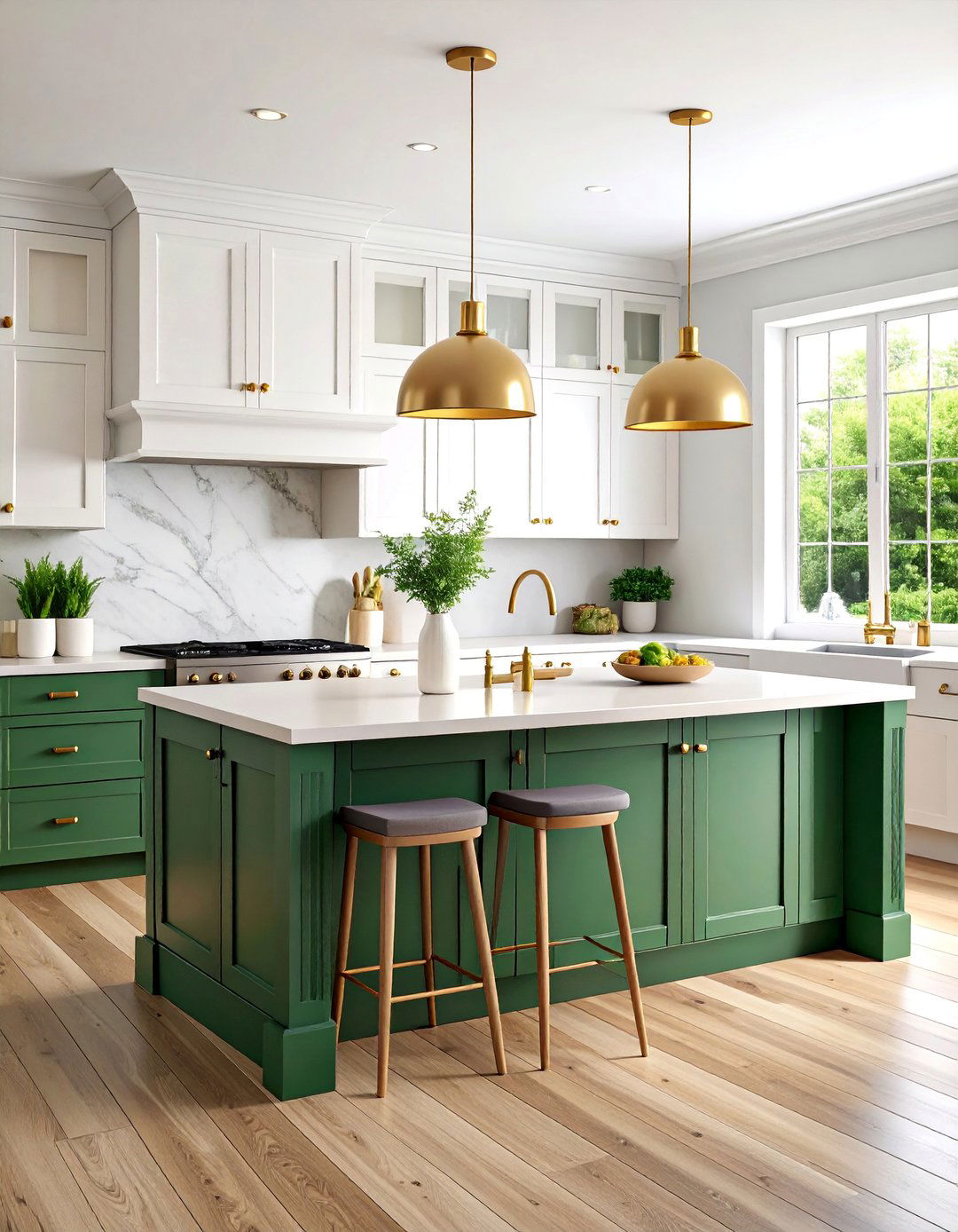 Forest Green Kitchen Island with White Perimeter Cabinets - 25 Forest Green Kitchen Ideas