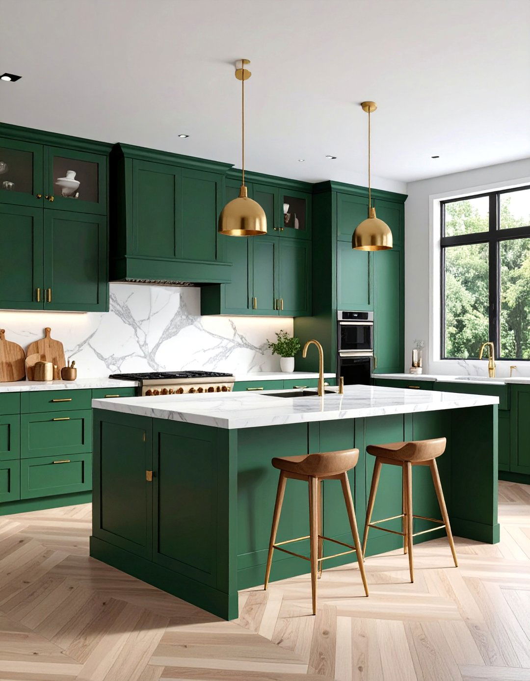Forest Green Kitchen Island with White Perimeter Cabinets - 25 Dark Green Kitchen Ideas