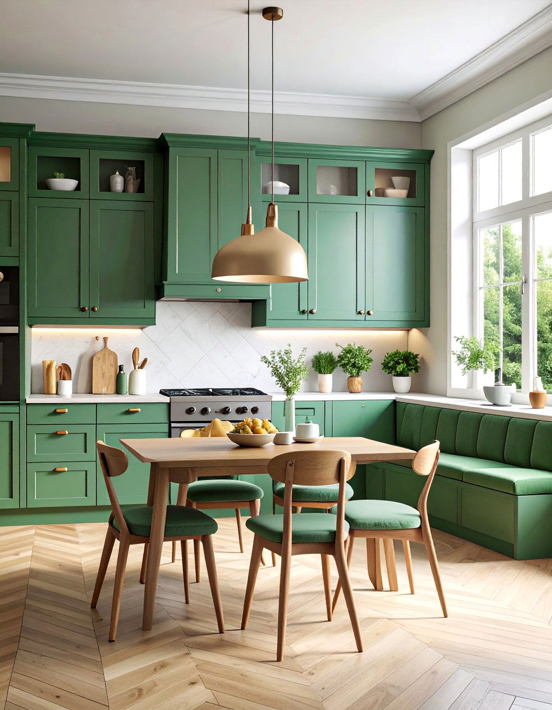 Forest Green Kitchen with Built In Banquette Seating - 25 Forest Green Kitchen Ideas