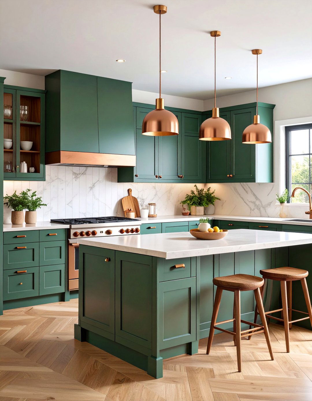 Forest Green Kitchen with Copper Accents - 25 Colorful Kitchen Ideas