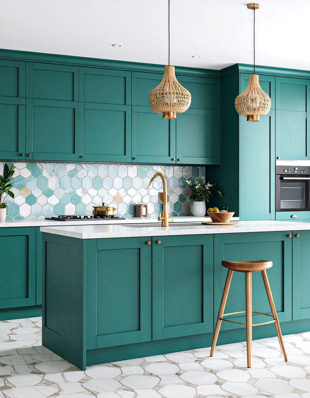 Forest Green Kitchen with Geometric Tile Patterns - 25 Forest Green Kitchen Ideas