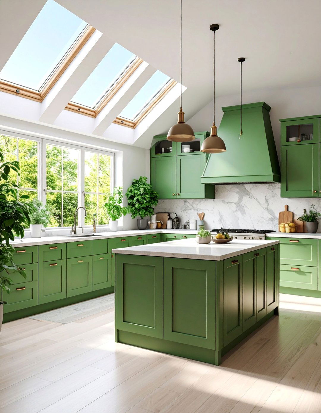 Forest Green Kitchen with Skylight and Natural Lighting - 25 Forest Green Kitchen Ideas