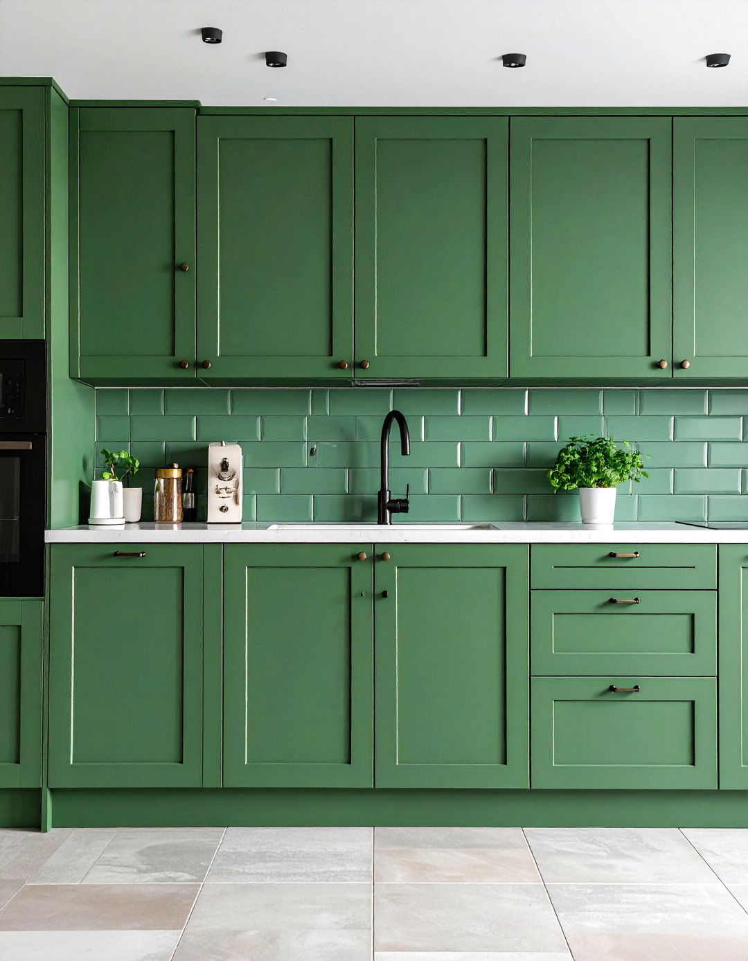 Forest Green Kitchen with Subway Tile in Vertical Stack Pattern - 25 Forest Green Kitchen Ideas