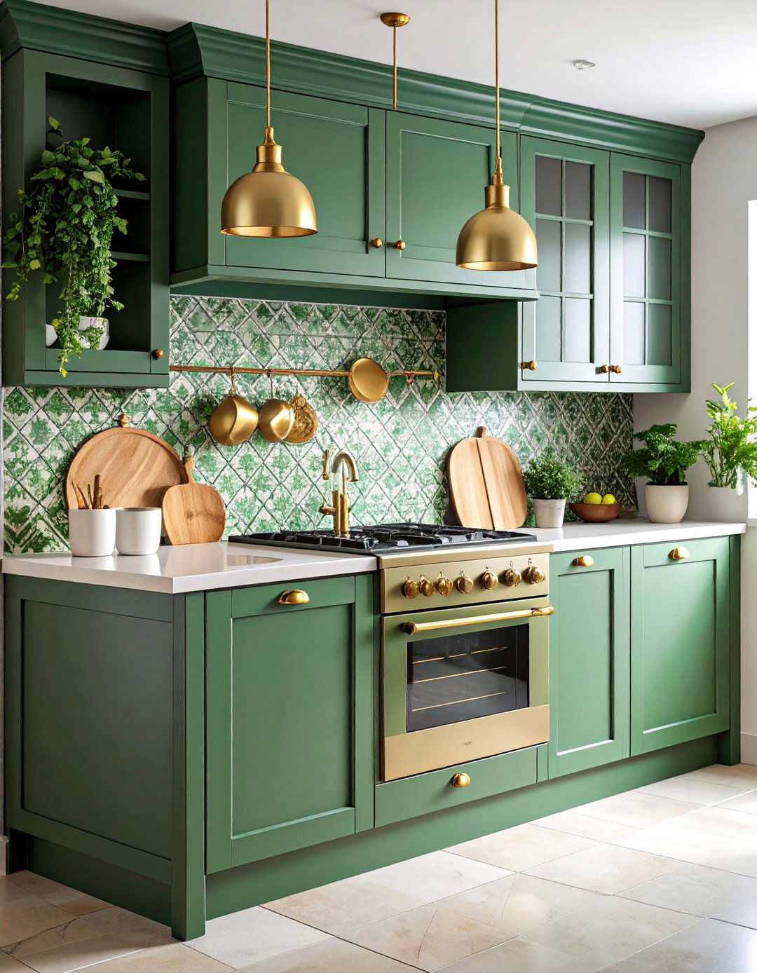 Forest Green Kitchen with Zellige Tile Backsplash - 25 Forest Green Kitchen Ideas