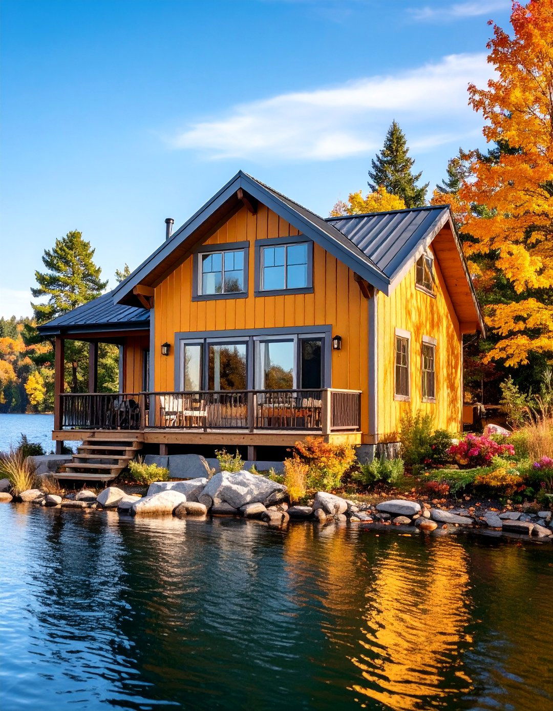 Forest Green Lakeside Cabin with Black Metal Roofing and Wraparound Deck - 25 Forest Green House With Black Trim