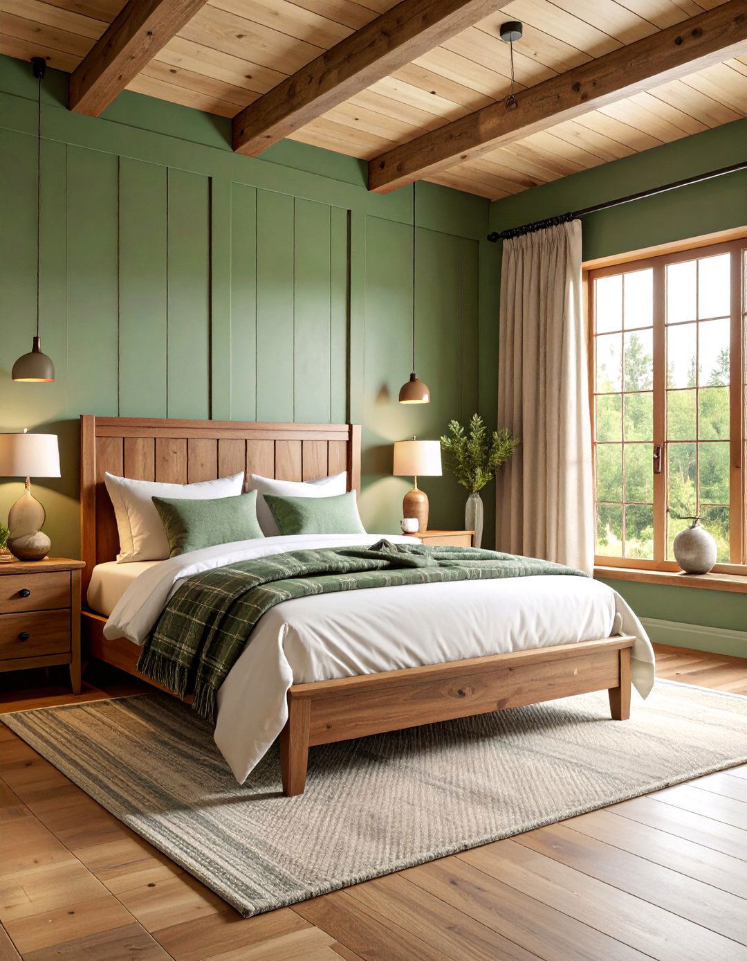 Forest Green Limewash Bedroom with Rustic Lodge Appeal - 25 Limewash Bedroom Ideas
