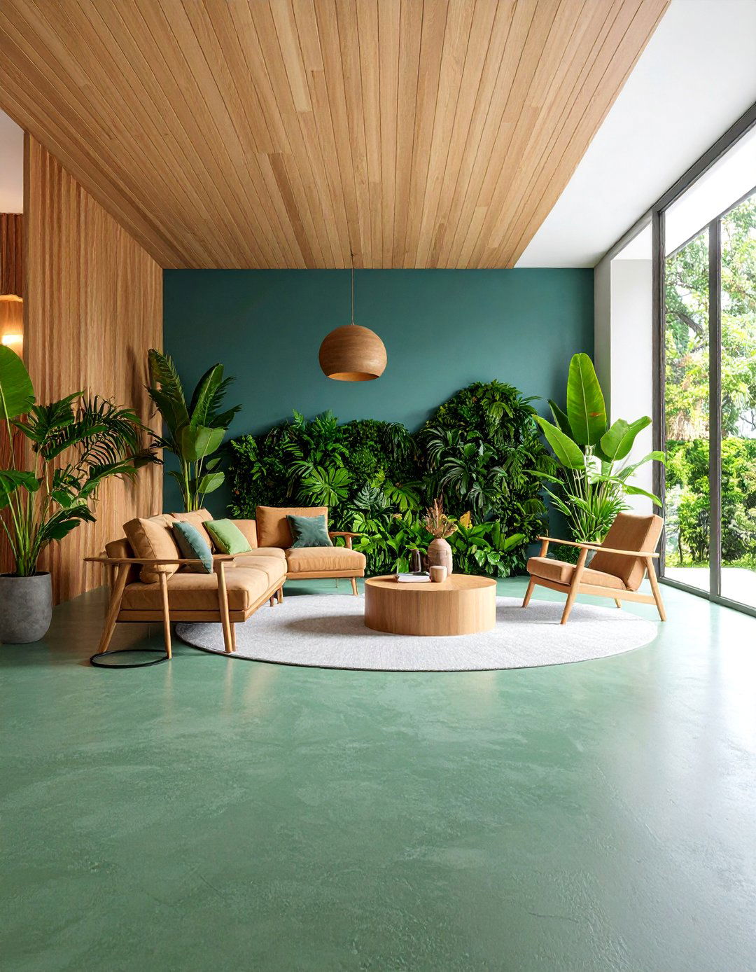 Forest Green Nature Inspired Concrete Floor - 25 Indoor Concrete Floor Paint Ideas