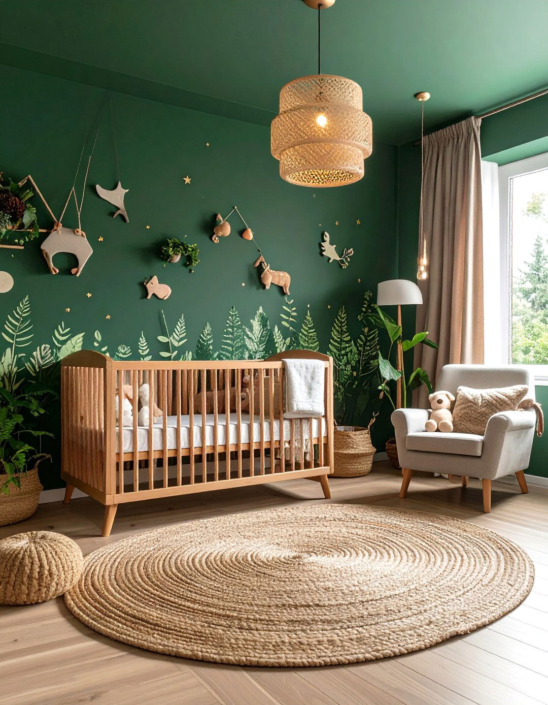 Forest Green Nursery with Woodland Creatures - 25 Green Nursery Ideas
