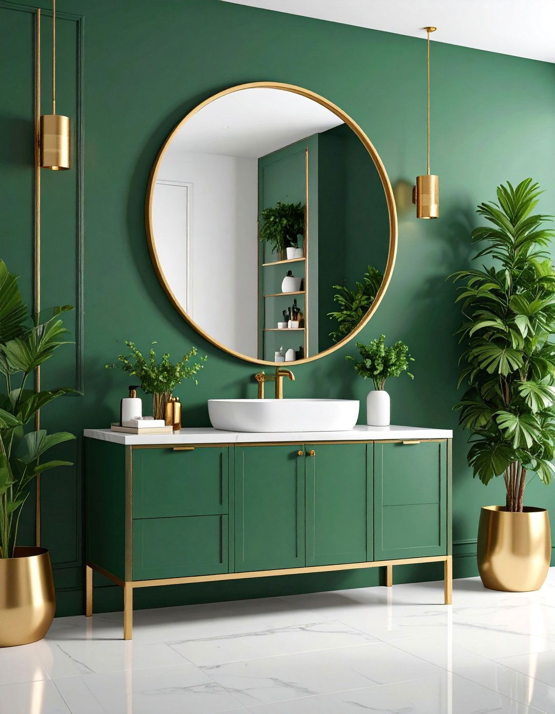 Forest Green Paint with Gold Mirror Frames - 25 Forest Green Bathroom Ideas