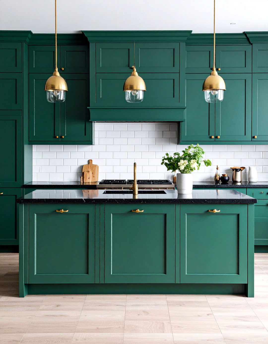 Forest Green Shaker Cabinets with Black Quartz Countertops - 25 Black and Green Kitchen Ideas