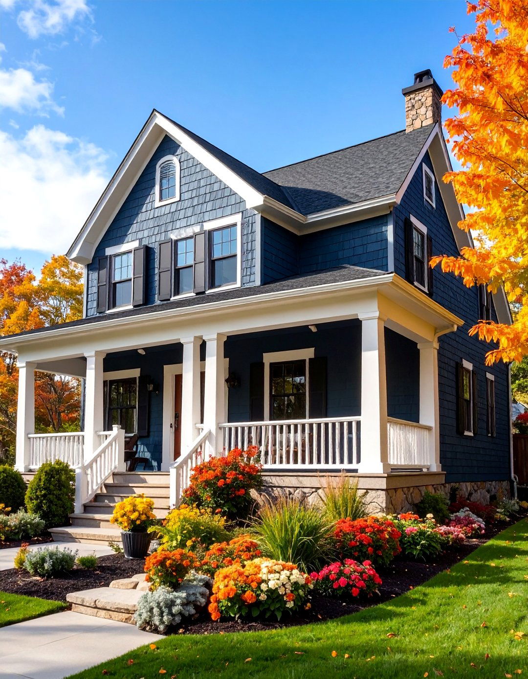 Forest Green Shingle Style with Black Trim and Wraparound Porch - 25 Forest Green House With Black Trim