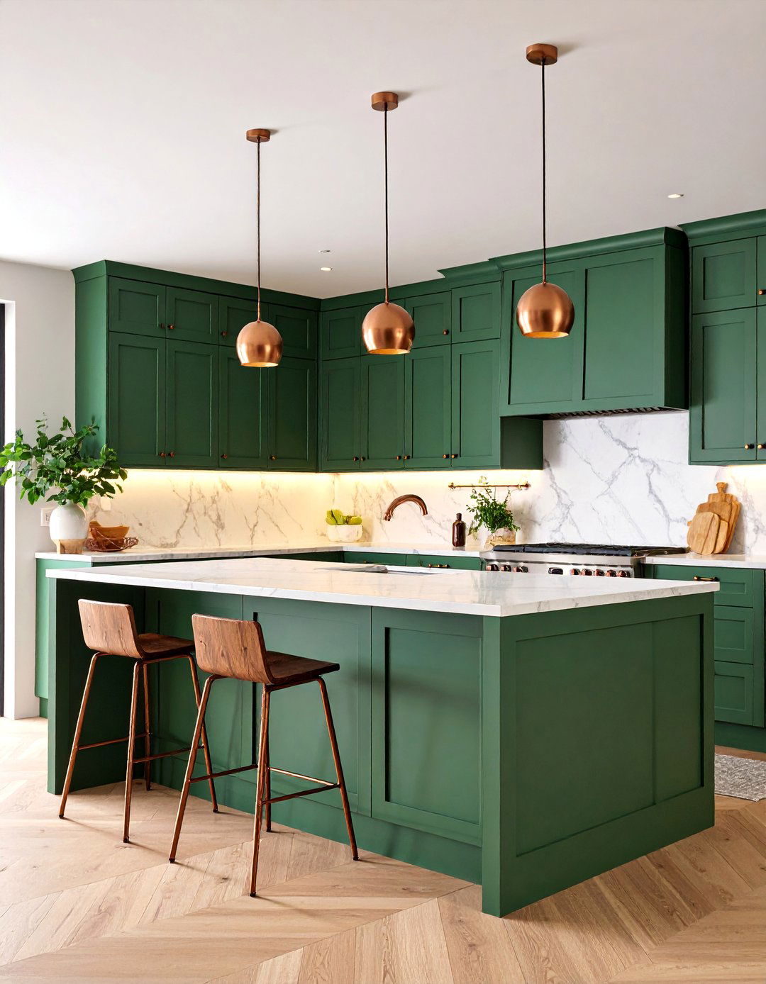 Forest Green Shiplap Kitchen Island with Copper Accents - 25 Shiplap Kitchen Island Ideas