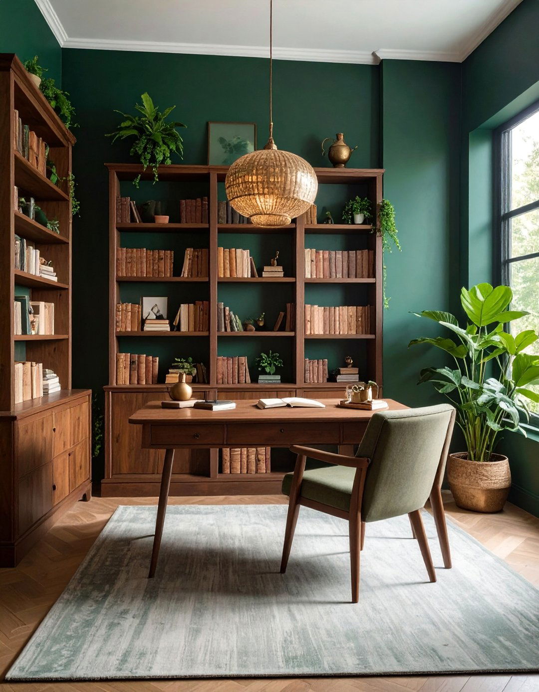 Forest Green Study with Vintage Book Collections - 25 Boho Cottage Style Decor Ideas